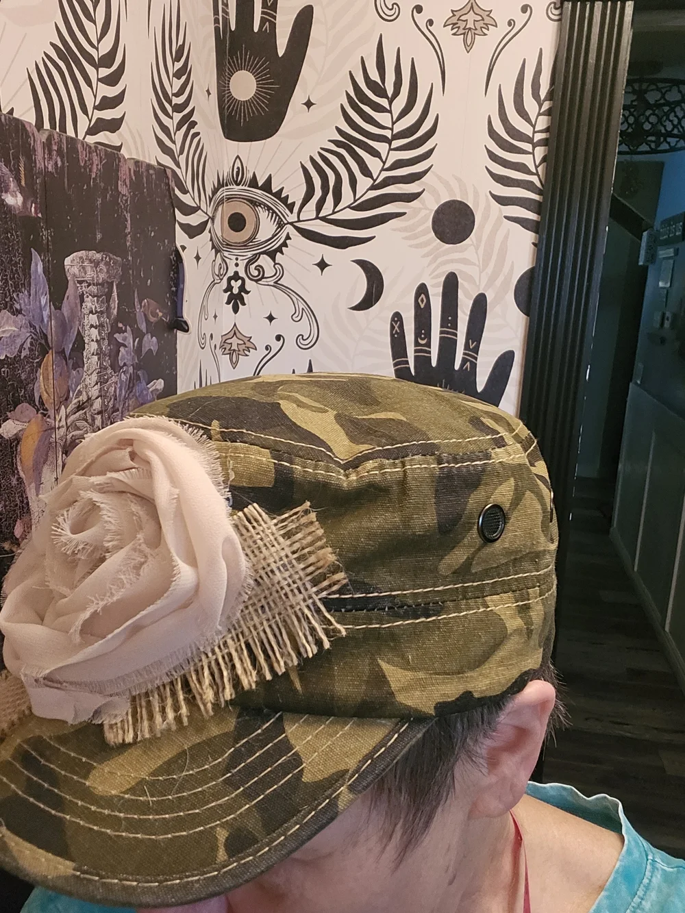 Women’s Camouflage Cadet Cap with Blush Rose Accent